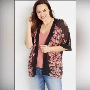 Maurices Kimonos Yukatas Plus Size Floral Lace Trim